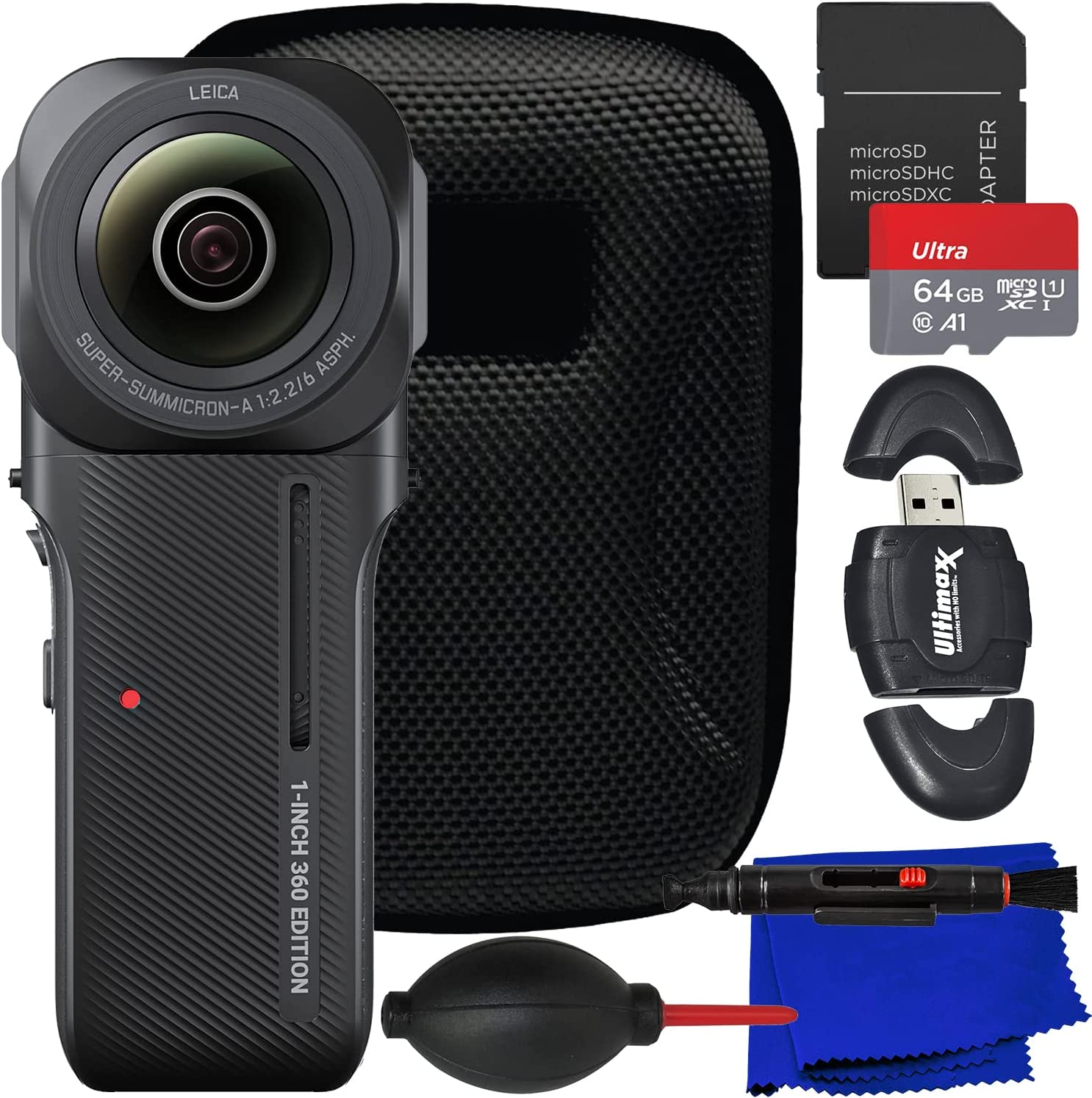 Insta360 ONE RS 1-Inch 360 Edition Camera with Basic Accessory Bundle: SanDisk 64GB Ultra microSDXC Memory Card, Hard-Shell Camera Case & More (10pc Bundle)