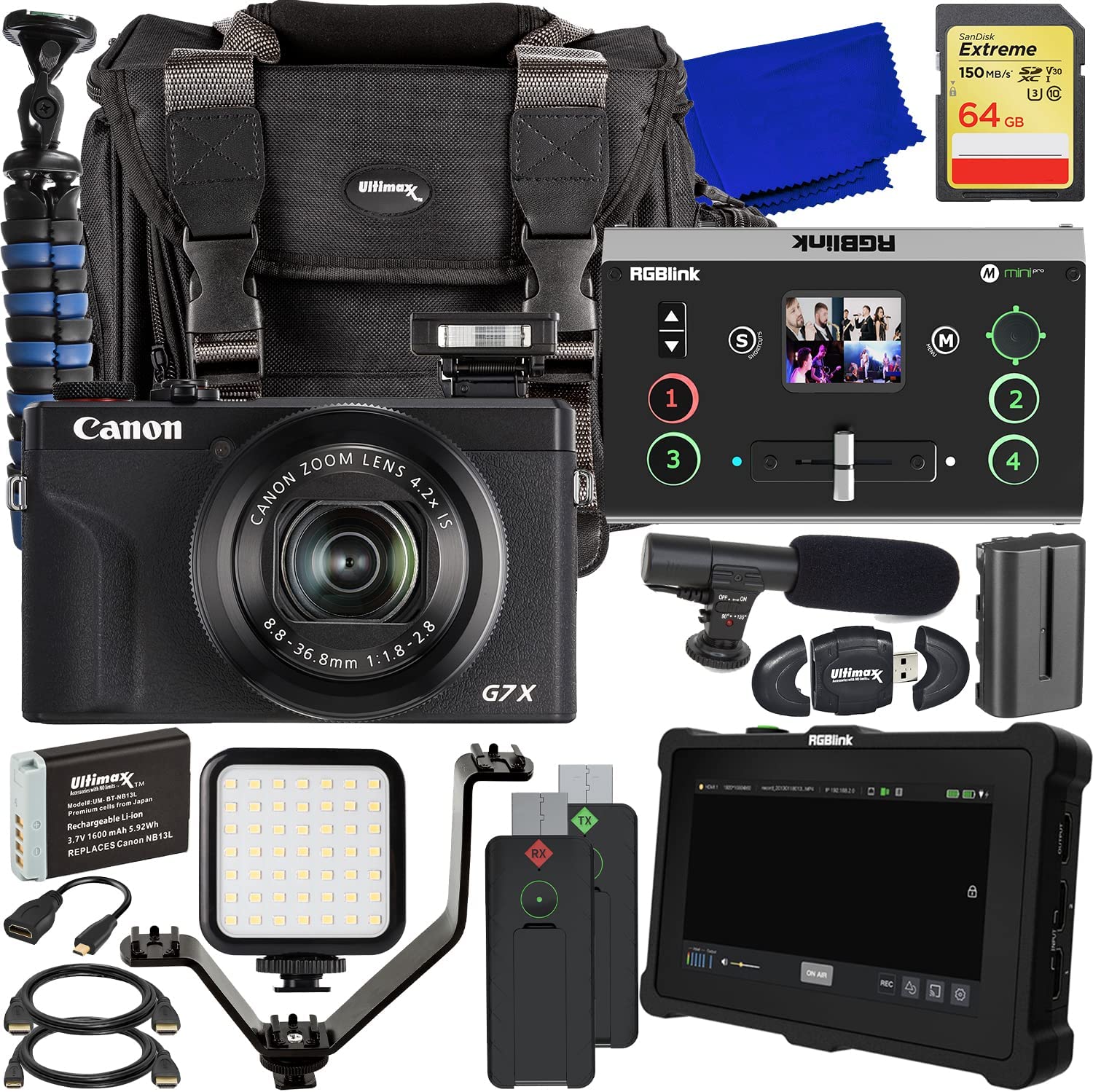Streaming/Vlogging Complete Bundle + RGBlink Mini Pro, Tao 1pro, Ask Nano Starter Set + Canon PowerShot G7 X Mark III Digital Camera (Black), Condenser Microphone & Much More (32pc Bundle)